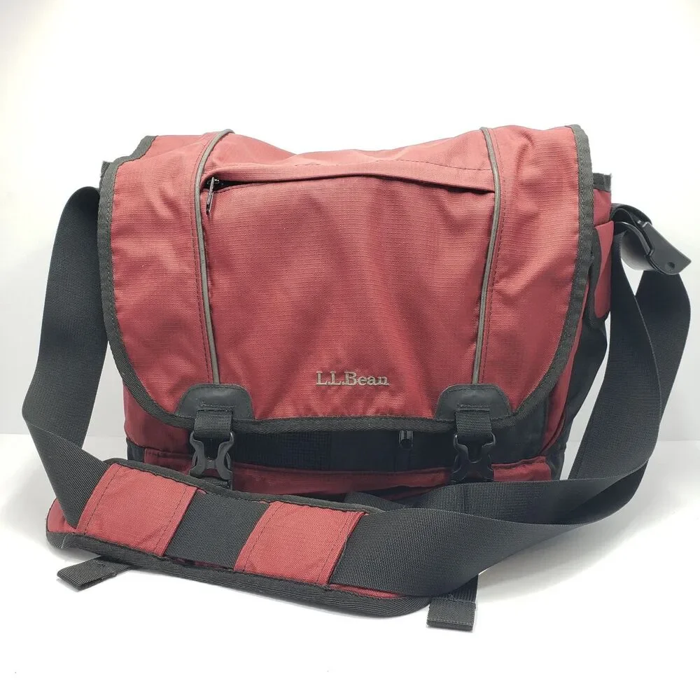 LL Bean Red Travel Messenger Bag Laptop Sleeve Carry On Organizer Crossbody